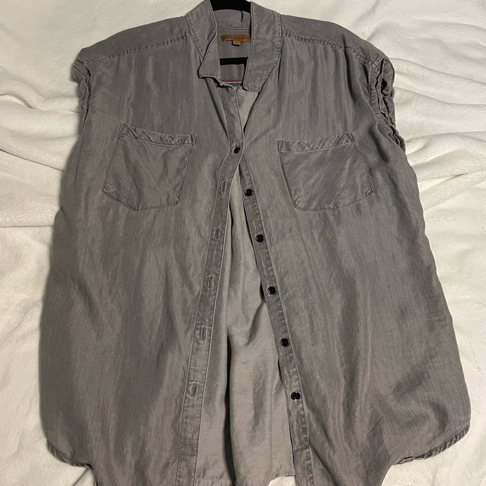 Grey denim look shrug shoulder button down top